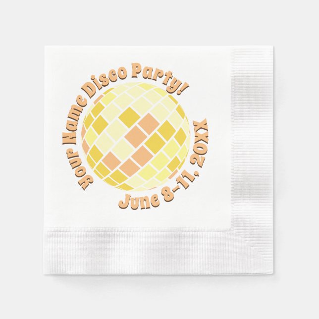 Retro Guld Disco Boll PERSONALISERAD Pappersservett (Framsidan)
