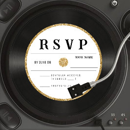 Retro Guld Glitter Vinyl Record Bröllop OSA Card