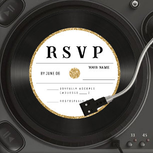 Retro Guld Glitter Vinyl Record Bröllop OSA Card