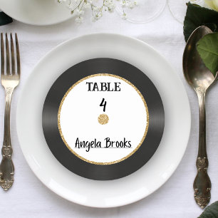 Retro Guld Glitter vinylpost Bröllop-platskort Underlägg Papper Rund