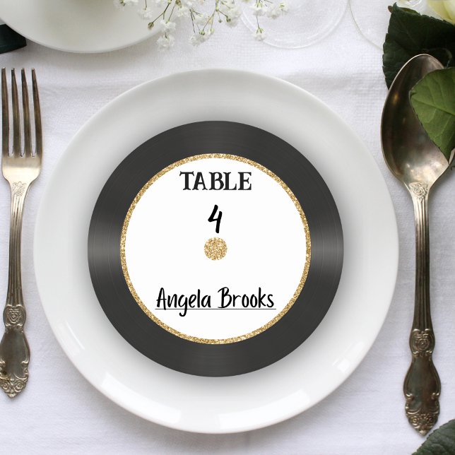Retro Guld Glitter vinylpost Bröllop-platskort Underlägg Papper Rund (Retro Gold Glitter Vinyl Record Wedding Place Card Round Paper Coaster
)