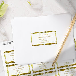 Retro Guld Grönt Damask Wedding Adress Adressetikett