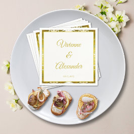 Retro Guld Grönt Damask Wedding Cocktail Pappersservett