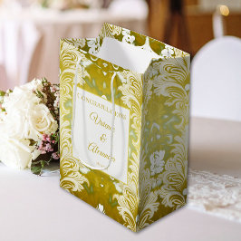 Retro Guld Grönt Damask Wedding Grattiss
