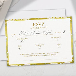 Retro Guld Grönt Damask Wedding OSA Kort