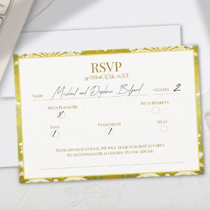 Retro Guld Grönt Damask Wedding OSA Kort