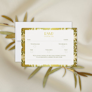 Retro Guld Grönt Damask Wedding OSA Kort