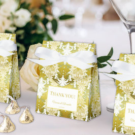 Retro Guld Grönt Damask Wedding Presentaskar
