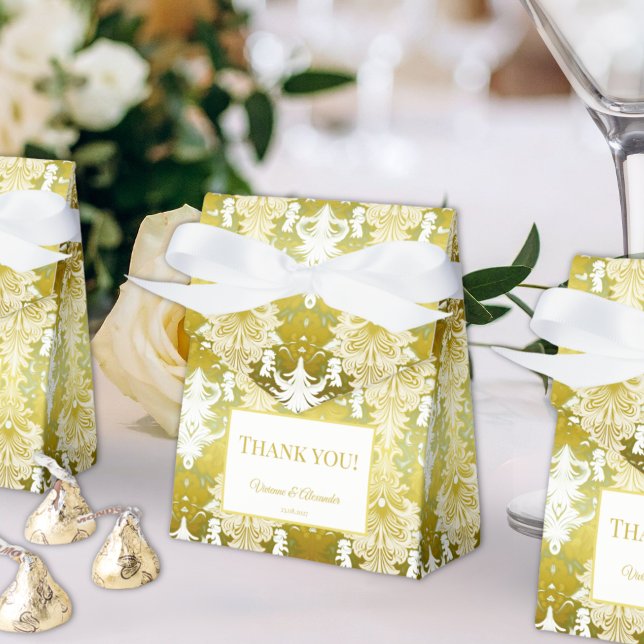 Retro Guld Grönt Damask Wedding Presentaskar (Skapare uppladdad)