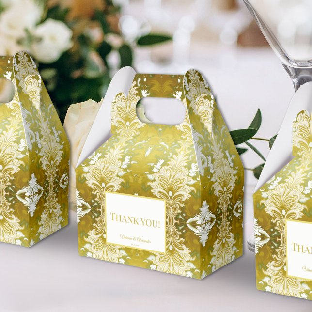 Retro Guld Grönt Damask Wedding Presentaskar (Skapare uppladdad)