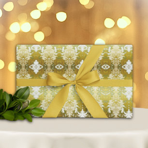 Retro Guld Grönt Damask Wedding Presentpapper