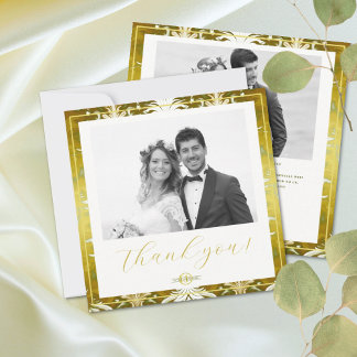 Retro Guld Grönt Damask Wedding Tack Kort