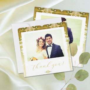 Retro Guld Grönt Damask Wedding Tack Kort