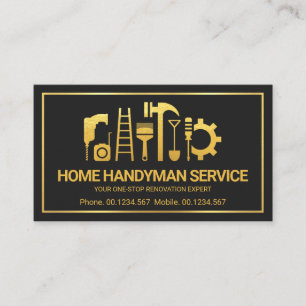 Retro Guld Handyman Verktyg Motif, Odd Jobs Visitkort