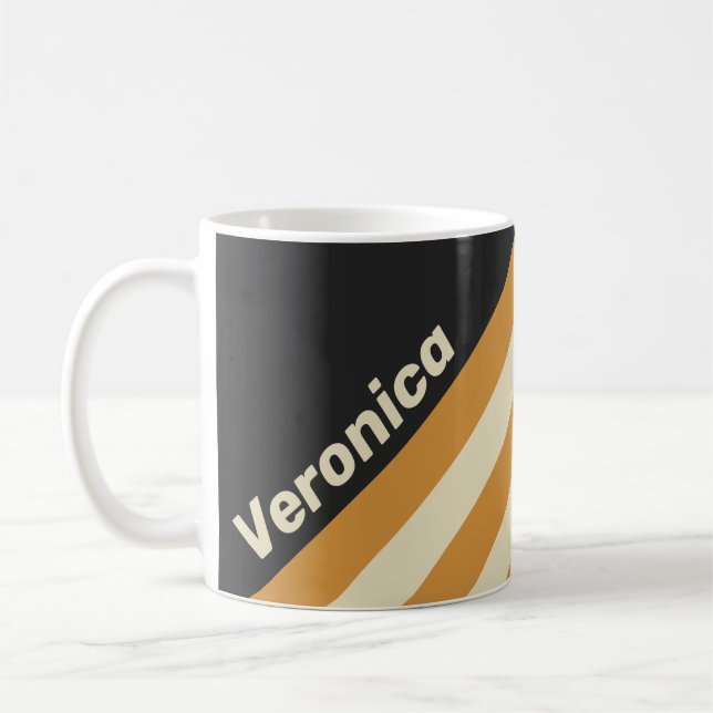 Retro Guld Horisontella Ränder med Namn Kaffemugg (Vänster)