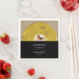 Retro Guld Musik Vinyl Skiva Album Bröllop Pappersservett