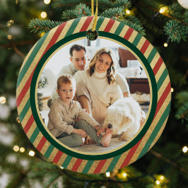 Retro Guld Rand Family Photo God jul Julgransprydnad Keramik