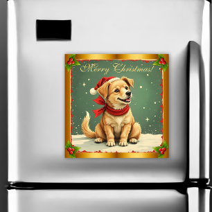 Retro Guld Retriever Valp Julkort Magnet