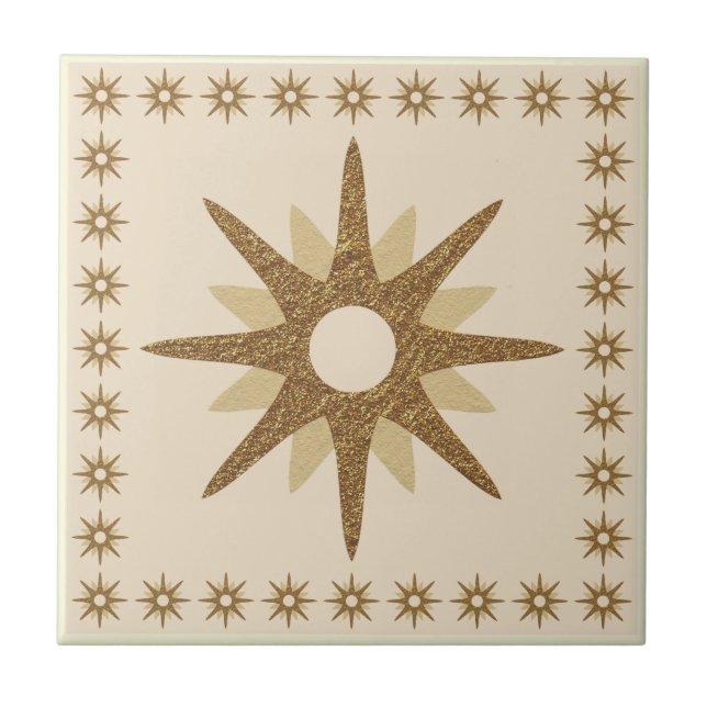 Retro Guld Starburst Design Kakelplatta (Framsidan)