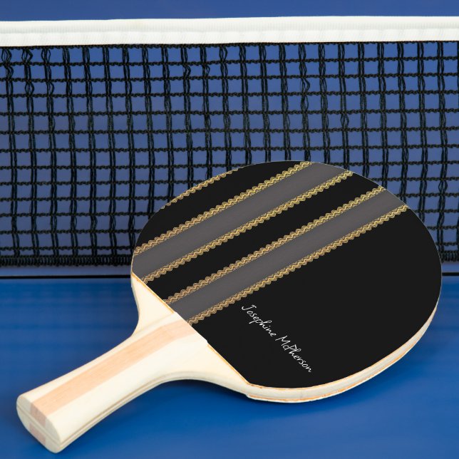 Retro guld, svart och grått anpassa med namn pingisracket (Insitu)