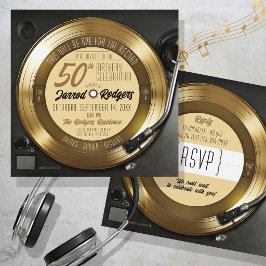 Retro Guld Svart Vinyl Skivspelare 50-årsdag Inbjudningar