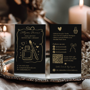 Retro Guld svarta Doodles Nagelkonstnär QR-kod Visitkort