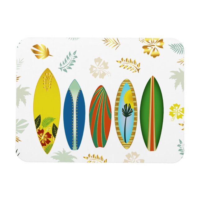 Retro Guld Tropical Coastal Surfboard Magnet (Horisontell)