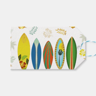Retro Guld Tropical Coastal Surfboard Presentetikett