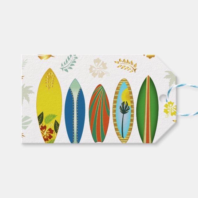 Retro Guld Tropical Coastal Surfboard Presentetikett (Framsidan (Horisontell))