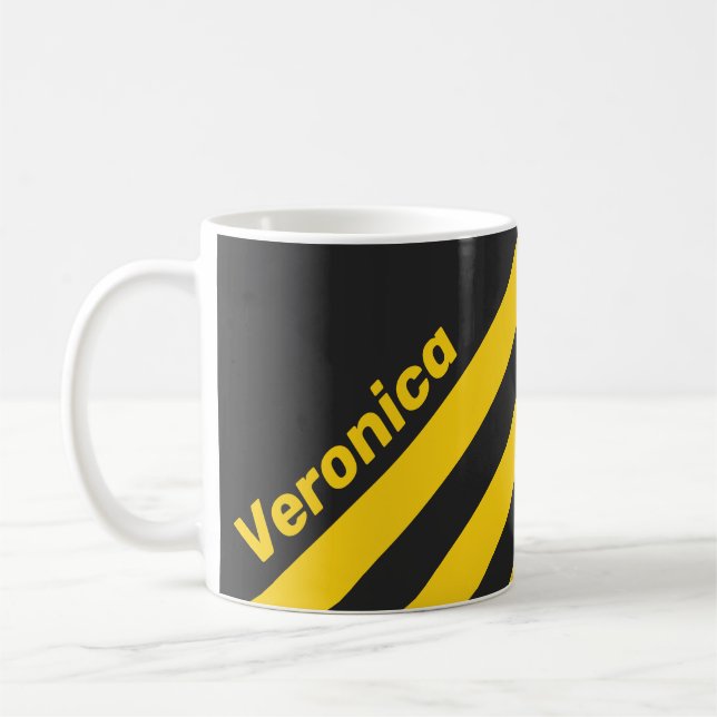 Retro Gulgeting Tre Ränder med Namn Kaffemugg (Vänster)