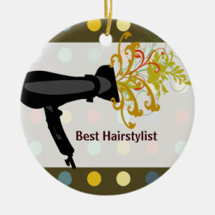Retro gullig färgrik salonghårstylist julgransprydnad keramik