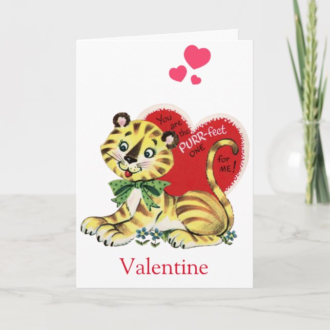 Retro gulligt kort för tigerkattungevalentines (Framsida)