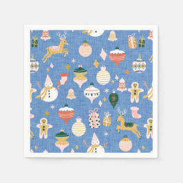 Retro, gulligt prydnadsblått pappersservett