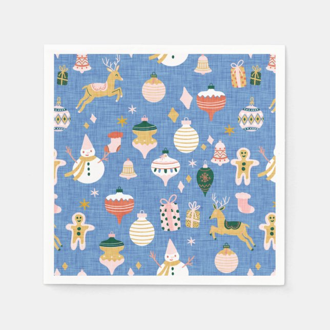 Retro, gulligt prydnadsblått pappersservett (Framsidan)