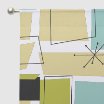 Retro Gult Aqua Blue Squares Starburst Mid-Mod