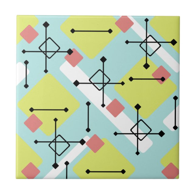 Retro Gult av Grönt i Art Diamonds Mint på 1950-ta Kakelplatta (Framsidan)