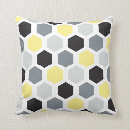 Retro-Gult, Black & Grått Hexagon Mönster Kudde