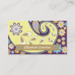 Retro-gult, blommigt för plommon-paislemotif visitkort