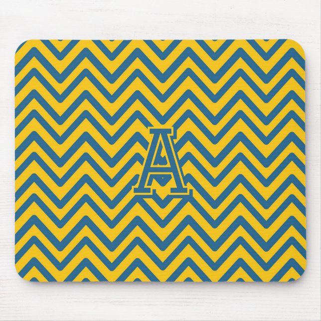 Retro Gult Blue Chevron Modern Trendig Mönster Musmatta (Framsidan)
