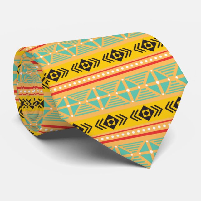 Retro gult blue mönster för honom slips (Rullad)