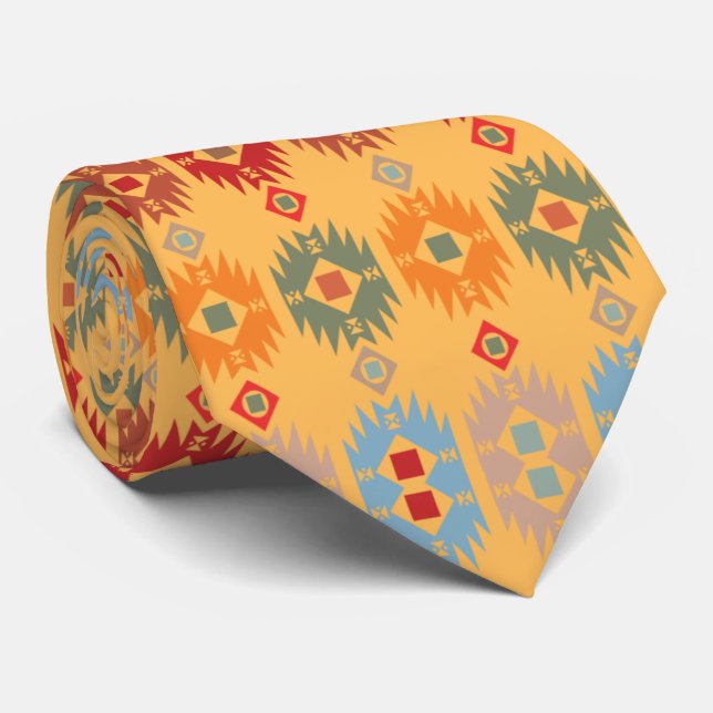 Retro gult blue mönster för honom slips (Rullad)