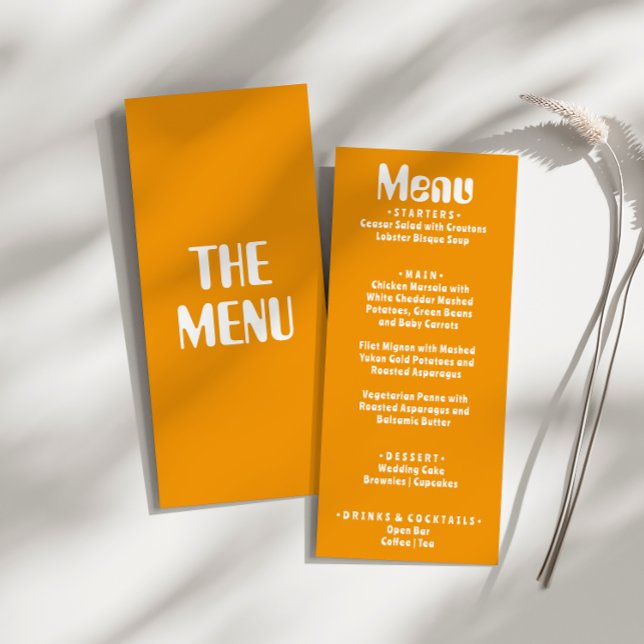 Retro Gult Bright Groovy Modern Unik Bröllop Meny (Skapare uppladdad)