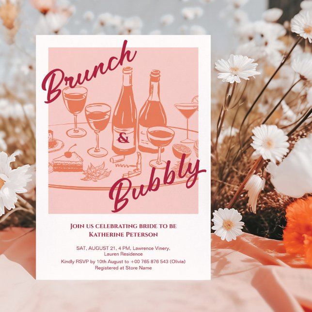 Retro gult ”Brunch & Bubbly” Bröllopsdusch Inbjudningar (Skapare uppladdad)