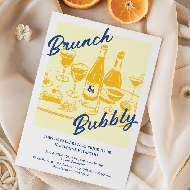 Retro gult ”Brunch & Bubbly” Bröllopsdusch Inbjudningar (Skapare uppladdad)