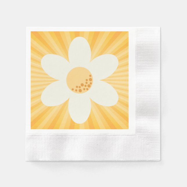 Retro Gult Daisy Party Napkins | Groovy Boho Flo Pappersservett (Framsidan)