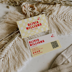 Retro-Gult fet Groovy-kontrollerad Funky QR-kod Visitkort