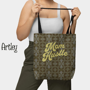 Retro Gult Grönt blommönster Mamma Hustle Tygkasse