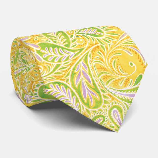 Retro Gult Grönt Paisley Mönster Slips (Rullad)