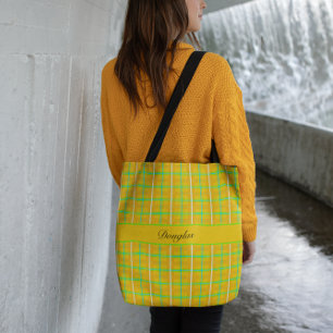 Retro Gult och Blue Douglas Tartan, anpassningsbar Tygkasse