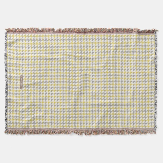 Retro-gult och grått-houndstooth plaid mönster mysfilt (Framsidan)